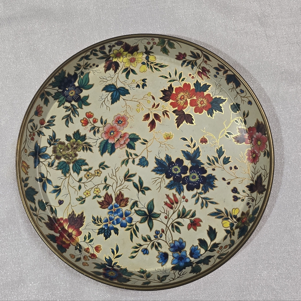 Vintage 70s Floral Daher Decorated Ware Round Tin Tray